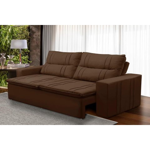 Sofá Retrátil e Reclinável 3 lugares com Molas 1,80m Ester Suede Marrom Adonai Estofados