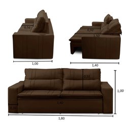 Sofá Retrátil e Reclinável 3 lugares com Molas 1,80m Ester Suede Marrom Adonai Estofados - 3