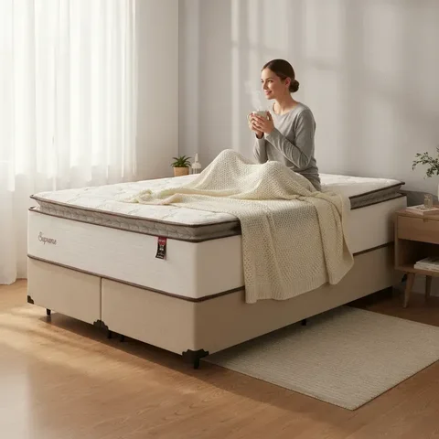 Cama Box com Colchão de Molas Ensacadas Pillow Top Supreme Lux Queen 158cm