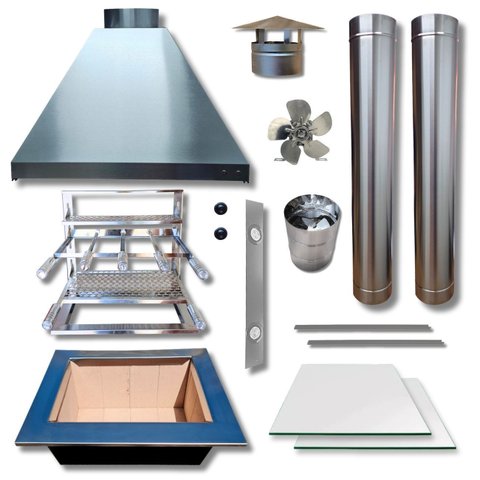 Kit Churrasqueira Coifa Inox Gourmet  Espetos Braseiro 45x30