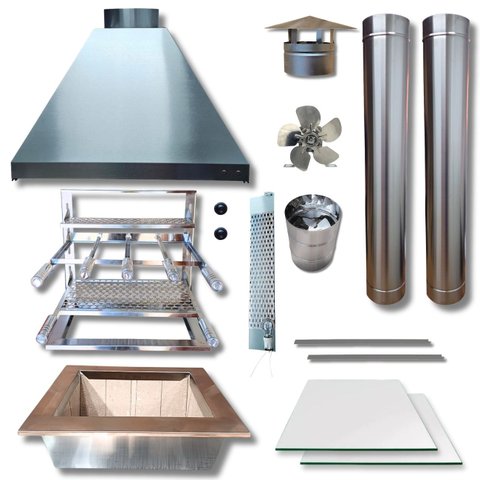 Kit Churrasqueira Coifa Inox Gourmet Espetos Braseiro 45x30