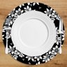Sousplat Em Mdf Com Estampa Fundo Preto Com Flores Brancas - 2