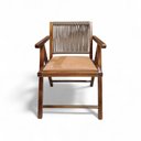 Ver imagem 1 de Cadeira em Madeira com Braço Assento de Couro Sintético Encosto de Corda Trançada Cor Castanho Coran