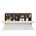 Ver imagem 2 de Cabeceira Box Casal 1,38 Isis Chocolate com Capitonê Branco - Framar Móveis