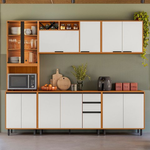 Armário de Cozinha Cp03 260cm Nala Freijó Uv/off Acetinado Z44 - Mpozenato