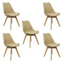 Ver imagem 1 de Kit 5 Cadeiras Charles Eames Leda Luisa Saarinen Design Wood Estofada Base Madeira - Bege