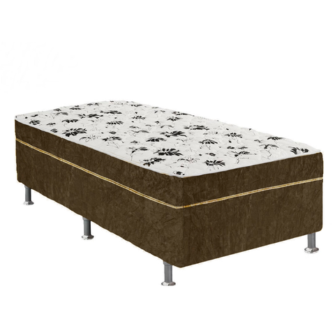 Cama Box Solteiro Suede Marrom + Colchão Solteiro Suede Marrom Espuma 88x188x55