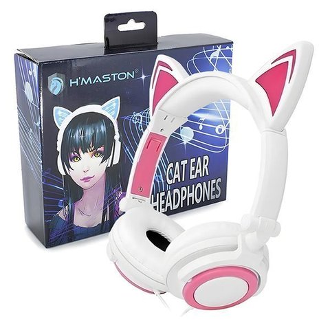 Fone de Ouvido Orelhas de Gatinho H'maston Infantil Led Branco com P2 Cor:branco;tamanho:único;gêner