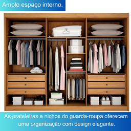 Guarda-roupa Casal 100% Mdf 6 Portas 6 Gavetas Diamante Leifer Móveis:cinamomo/off - 4 Guarda-roupa Casal 100% Mdf 6 Portas 6 Gavetas Diamante Leifer Móveis:cinamomo/off - 4