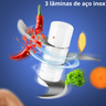 Mini Processador de Alimentos Alho Cebola Elétrico Recarregável Com 3 Lâminas de Aço Inox Cabo USB - 4