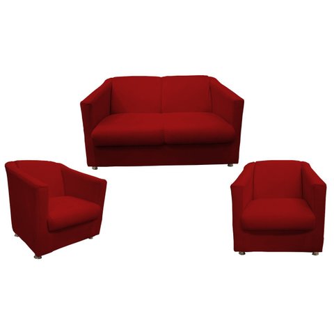 Kit Namoradeira + 2 Poltronas Decorativa Biane Suede Vermelho Pés Cromado Ms Decor