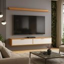 Ver imagem 1 de Rack Tv 65 Pol. Suspenso 160cm 2 Portas Lila Branco/cinamomo Z49 - Mpozenato