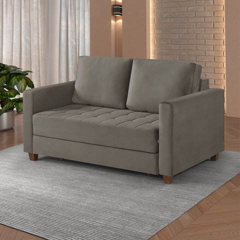 Sofá Cama Marcelle 2 Lugares 150 Casal Veludo Paris Pés de Madeira - Talento Móveis