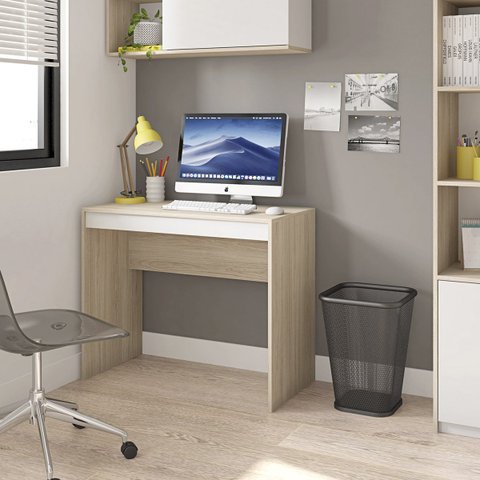 Mesa para Computador Compacta 90cm Recta Caemmun: Bege e Branco