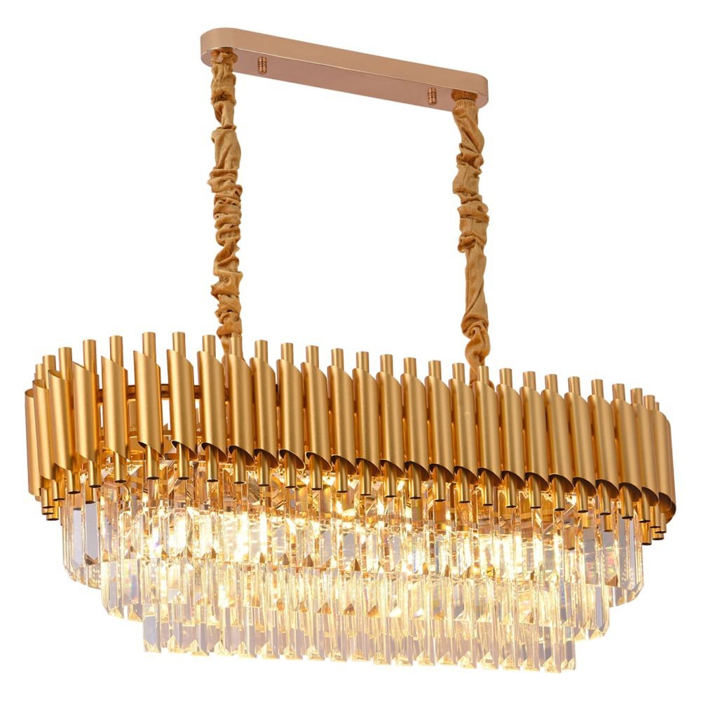 Lustre Pendente Dourado Moderno Com Cristais Ltr-012D P/ 8 Lâmp. E14 5252