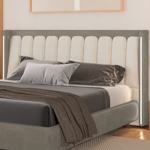 Cabeceira King com LED Yeon Facto Cinza/ Linho Off White - Sallar Home