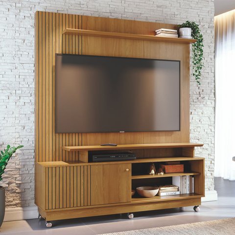 Rack Painel de Tv Frisado com Rodizios Ares 160cm Eras 954 Madetec