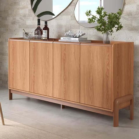 Buffet Balcão 170cm com 4 Portas Pés de Madeira Elegance Lukaliam Jequitiba