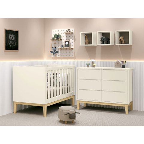 Jogo de Quarto para Bebê Classic New Areia Fosco com Natural - MoveisAqui