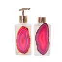 Ver imagem 5 de Kit Lavabo Difusor E Saboneteira Pedra Ágata Banhada À Ouro 24K Roxo