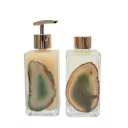 Ver imagem 4 de Kit Lavabo Difusor E Saboneteira Pedra Ágata Banhada À Ouro 24K Roxo