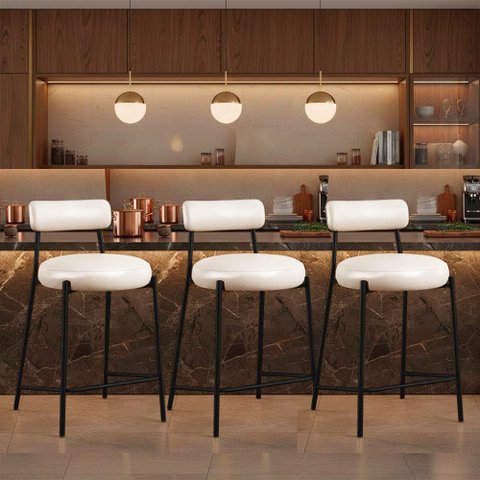 Banqueta Cozinha Média com Encosto Kit 3 Industrial Preto Londres PU Facto D03 - D'Rossi