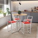 Ver imagem 1 de Conjunto Mesa Redonda Pinus 4 Cadeiras Pequena Estofado Industrial White