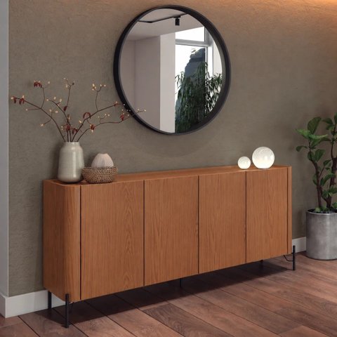 Buffet Bend 180 cm Porta Lisa Incolar Cedro com Pé Preto