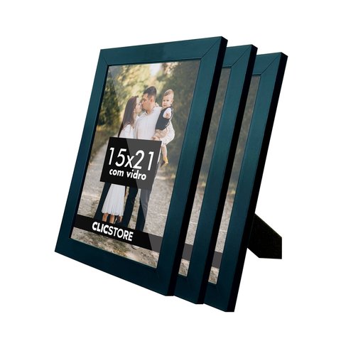 Kit 3 Porta Retrato 15x21 A5 com Vidro Fotos Moldura Aparador Decoração Quadro:preto
