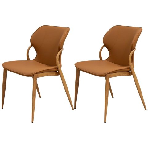 Kit 2 Cadeiras Dolce Domann Design Assento e Encosto em PU Camel Marrom e Base Aço Pintura Madeira