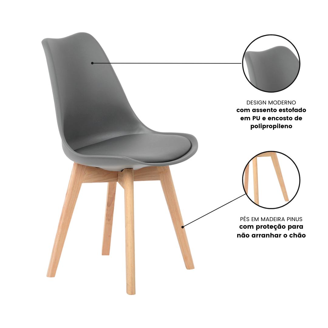 Conjunto Eames Mesa Branca 90cm e 4 Cadeiras Leda Cinza - 7