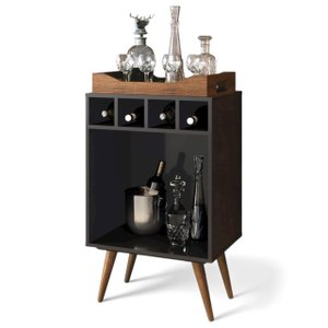 Mini Adega Barzinho Bar Pub com Bandeja – Preto/madeira