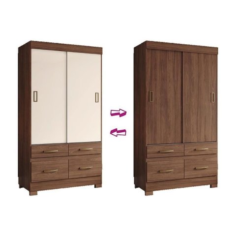 Guarda Roupa 2 Portas de Correr e 4 Gavetas Briz Be25 Branco/rosa - Henn