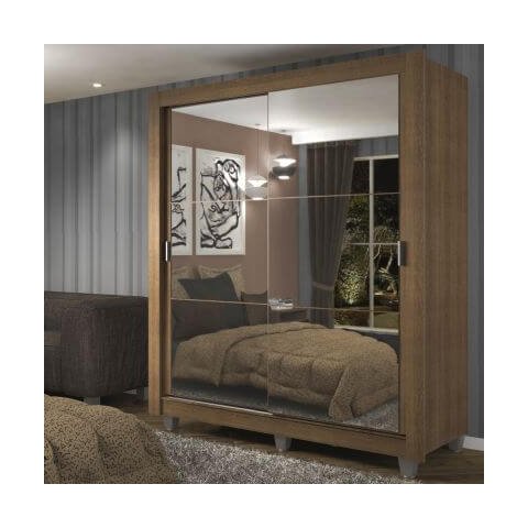 Guarda-Roupa Solteiro Madesa Dallas Plus 2 Portas de Correr de Espelho 4 Gavetas com Pés Rustic Cor: