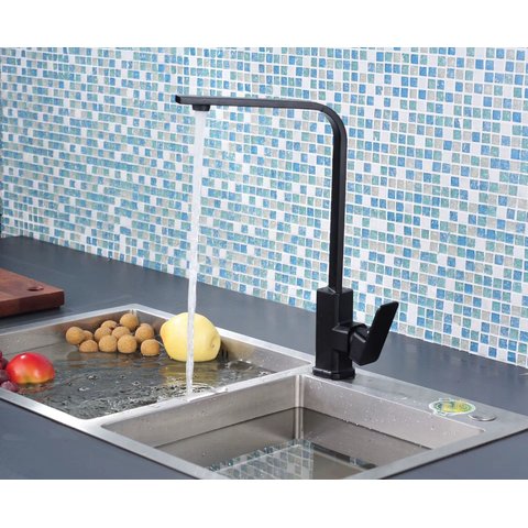 Torneira Cozinha Grande de Bica Alta Luxo Misturador Quente e Frio Bancada Preta em Aço Inox Mesa
