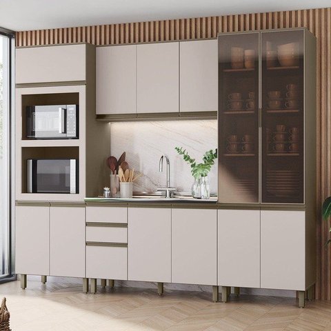 Cozinha Modulada Completa 04 Peças 100% MDF com Torre Quente e Cristaleira Connect