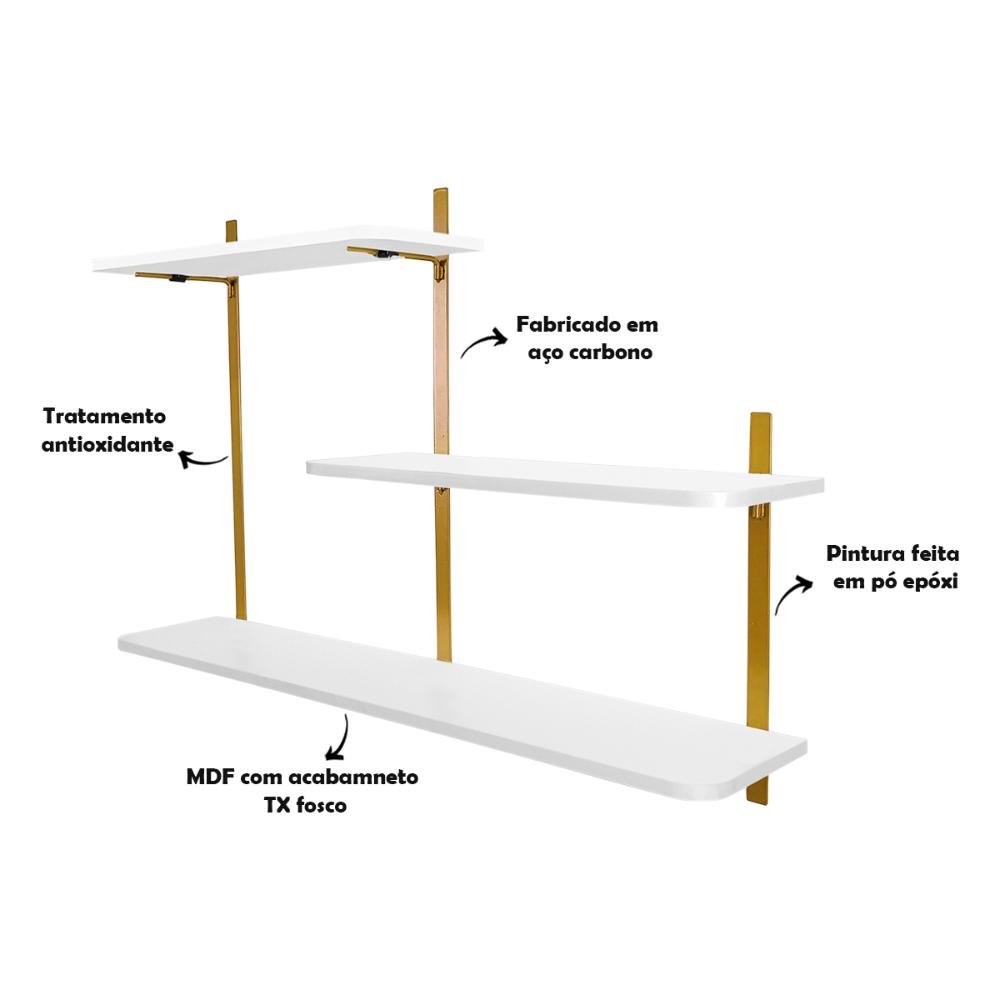 Prateleira de Parede Leeds - Dourado/branco - 5