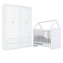 Ver imagem 1 de Berço Montessoriano Americano e Guarda Roupa Infantil Mississipi 4 Portas Branco Hp - Henn