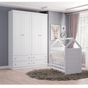 Ver imagem 6 de Berço Montessoriano Americano e Guarda Roupa Infantil Mississipi 4 Portas Branco Hp - Henn