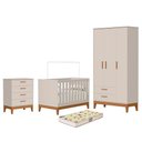 Ver imagem 1 de Dormitório Infantil Flip Guarda Roupa 3 Portas, Cômoda 4 Gavetas e Berço Areia Fosco com Colchão