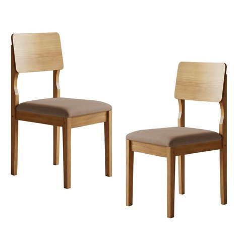 Kit 2 Cadeiras para Sala de Jantar Pés Madeira Maciça Ana Bege/Cinamomo