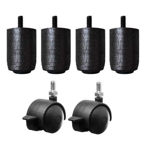 Kit 4x2 Pés P63 C/ Trava para Cama Box ou Baú (4 Fixos de Madeira e 2 Rodinhas com Trava)