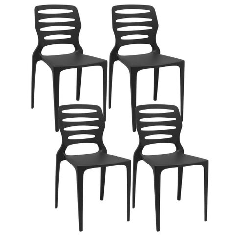 Kit 04 Cadeiras para Cozinha Área Gourmet Jardim Empilhável Larsen P03 Preto - Lyam Decor