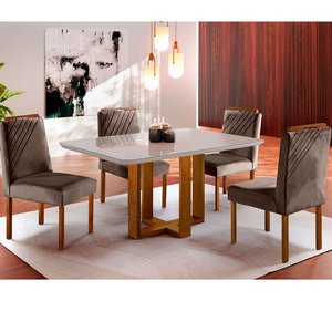 Conjunto Sala de Jantar 4 Lugares em Madeira Maciça Mesa Lisy Tampo em Vidro e Cadeiras Imperatriz M
