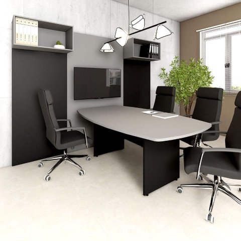 Mesa de Reunião Orgânica 180cm x 110cm com Pés Painel Escritório F5 Office Cor:Cinza Sagrado com
