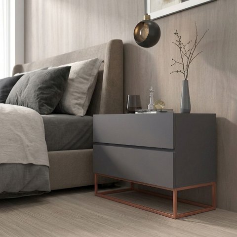 Mesa de Cabeceira Eros Estilo Industrial 60cm MDF Pés de Ferro Cobre