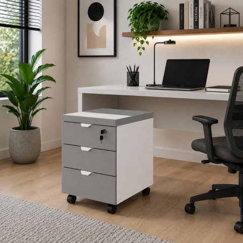 Gaveteiro Móvel Escritório 40cm x 50cm 3 Gavetas Chave e Rodízios F5 Office Cor:Cinza Sagrado com