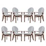 Kit 8 Cadeiras de Jantar Estofada com Braço Florence 45x94Cm Madeira Maciça Linho Bege Cru L71 - RMI - 1