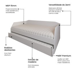 Sofá Cama com Cama Auxiliar Americana Luxo em Mdf Resistente Nobre Branco - 2