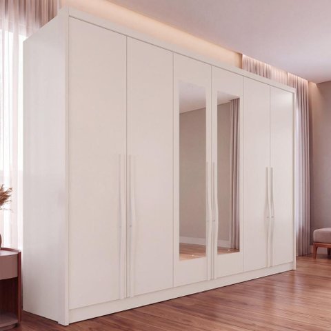 Guarda-Roupa Casal com Espelho 6 Portas e 6 Gavetas Multimóveis Crnvh-GRP137 Neve
